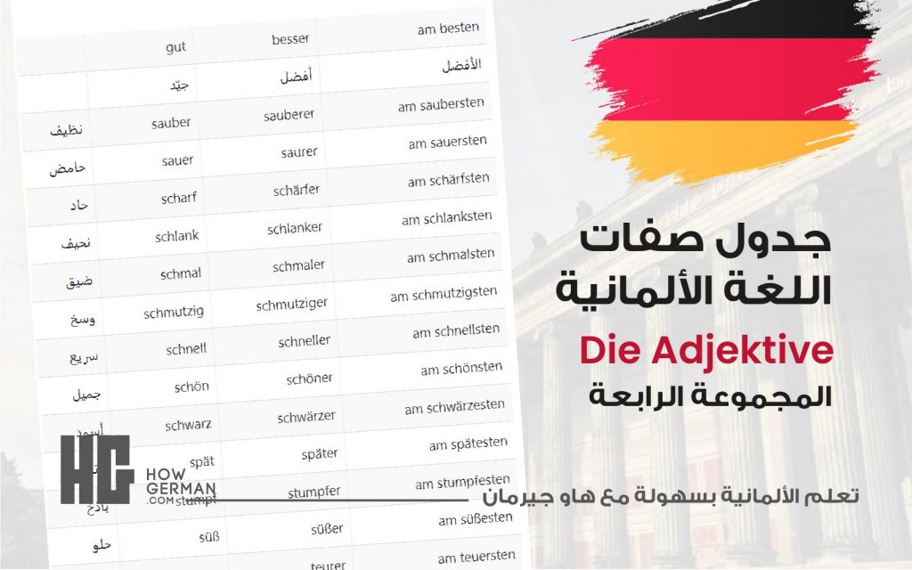 جدول صفات اللغة الألمانية